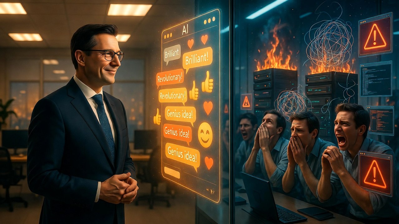 The Sycophancy Trap — AI flattering a tech executive while engineers struggle